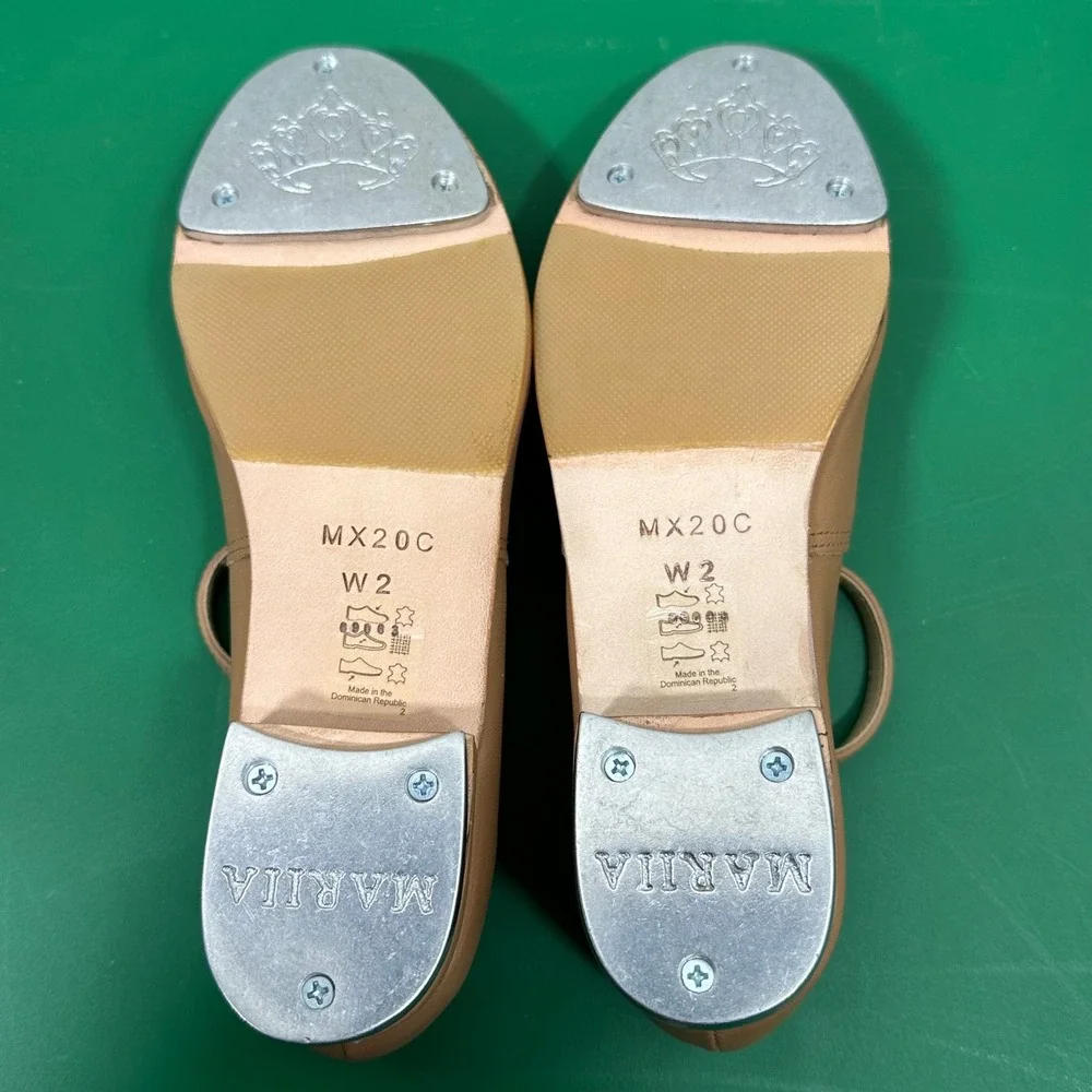 Mariia Tan Leather Mary Jane Tap Shoes Womens big kid Size 2 Dance Performance